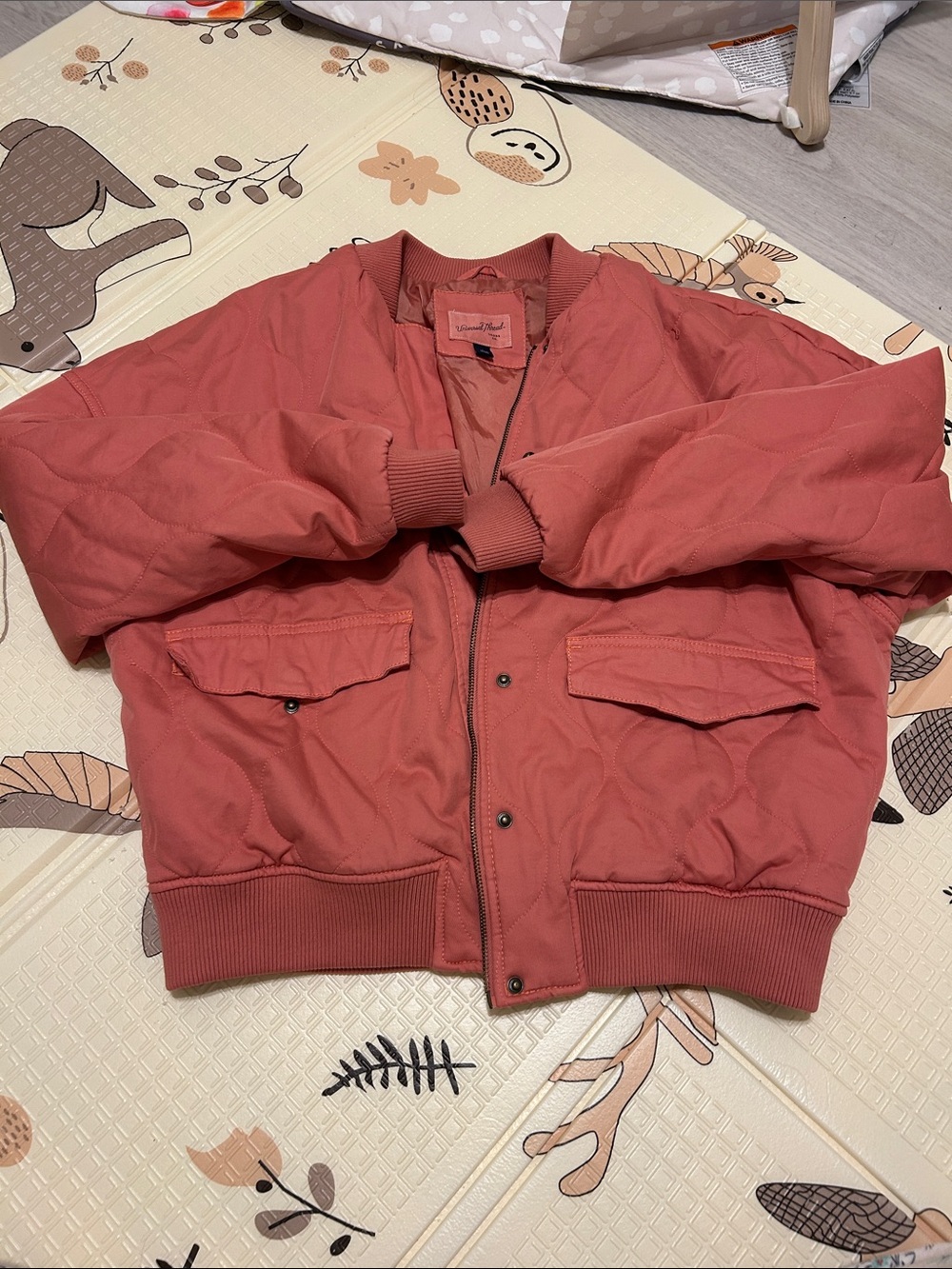 Universal Thread Quilted Bomber Jacket in Rusty Coral